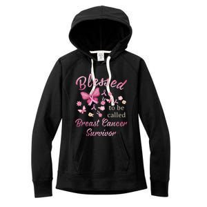 Blessed To Be Called Breast Cancer Survivor Pink Butterfly Women's Fleece Hoodie