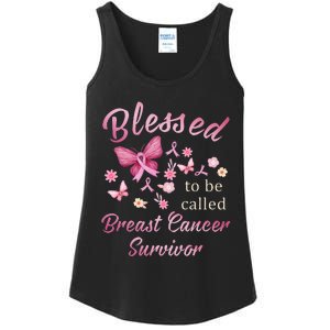 Blessed To Be Called Breast Cancer Survivor Pink Butterfly Ladies Essential Tank