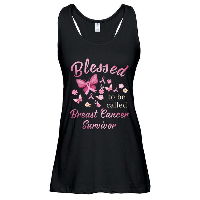 Blessed To Be Called Breast Cancer Survivor Pink Butterfly Ladies Essential Flowy Tank