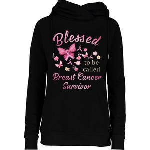 Blessed To Be Called Breast Cancer Survivor Pink Butterfly Womens Funnel Neck Pullover Hood