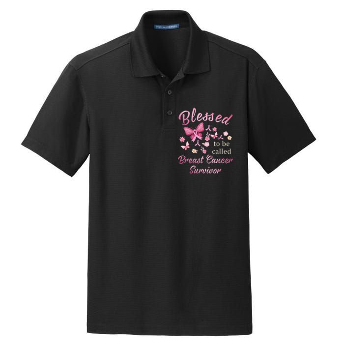 Blessed To Be Called Breast Cancer Survivor Pink Butterfly Dry Zone Grid Polo