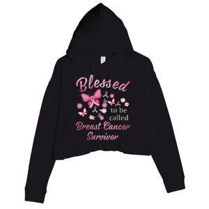 Blessed To Be Called Breast Cancer Survivor Pink Butterfly Crop Fleece Hoodie