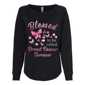 Blessed To Be Called Breast Cancer Survivor Pink Butterfly Womens California Wash Sweatshirt