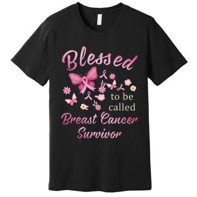 Blessed To Be Called Breast Cancer Survivor Pink Butterfly Premium T-Shirt