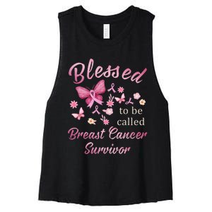 Blessed To Be Called Breast Cancer Survivor Pink Butterfly Women's Racerback Cropped Tank