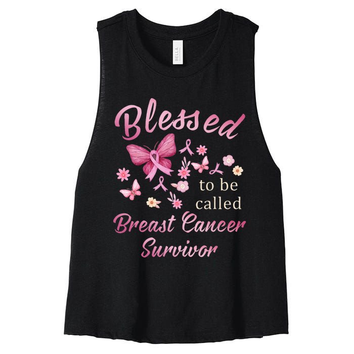 Blessed To Be Called Breast Cancer Survivor Pink Butterfly Women's Racerback Cropped Tank