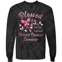 Blessed To Be Called Breast Cancer Survivor Pink Butterfly Tie-Dye Long Sleeve Shirt