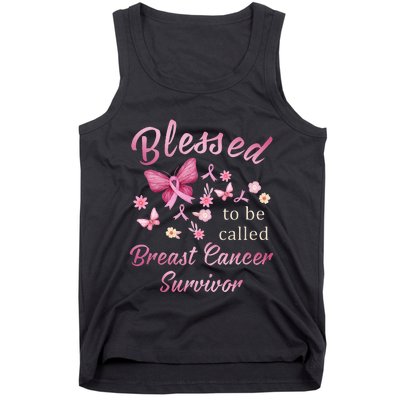 Blessed To Be Called Breast Cancer Survivor Pink Butterfly Tank Top