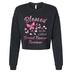 Blessed To Be Called Breast Cancer Survivor Pink Butterfly Cropped Pullover Crew