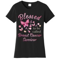 Blessed To Be Called Breast Cancer Survivor Pink Butterfly Women's T-Shirt