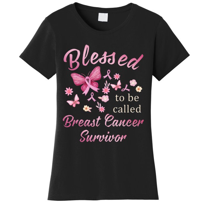 Blessed To Be Called Breast Cancer Survivor Pink Butterfly Women's T-Shirt