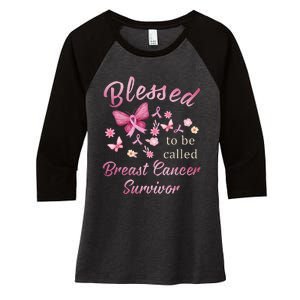 Blessed To Be Called Breast Cancer Survivor Pink Butterfly Women's Tri-Blend 3/4-Sleeve Raglan Shirt