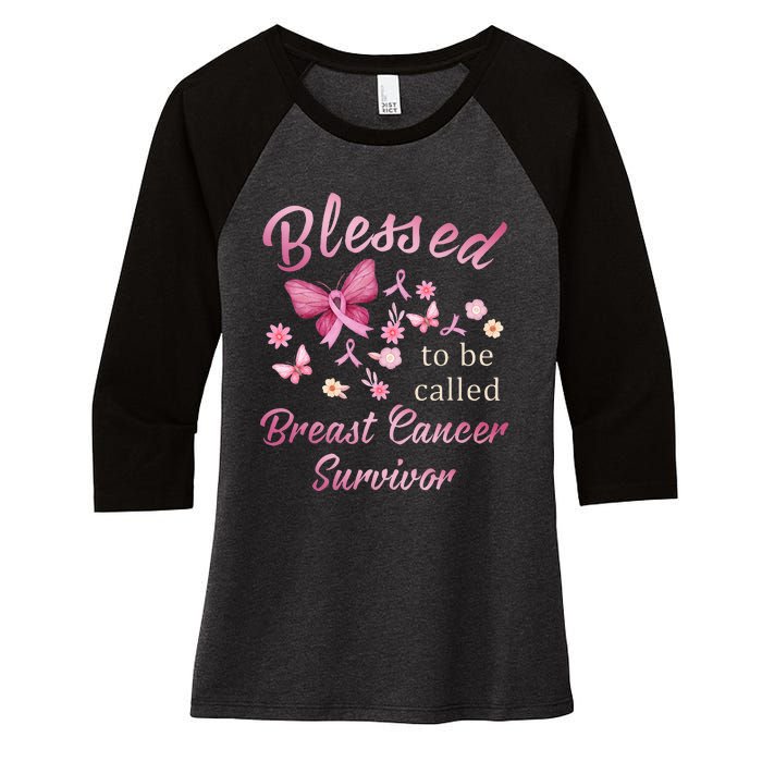 Blessed To Be Called Breast Cancer Survivor Pink Butterfly Women's Tri-Blend 3/4-Sleeve Raglan Shirt