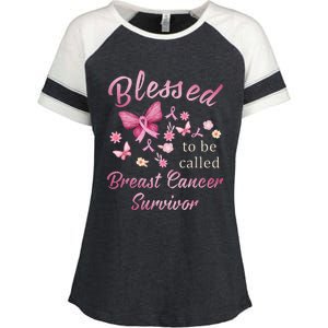 Blessed To Be Called Breast Cancer Survivor Pink Butterfly Enza Ladies Jersey Colorblock Tee