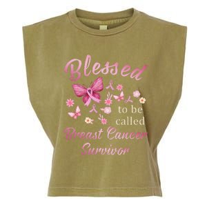 Blessed To Be Called Breast Cancer Survivor Pink Butterfly Garment-Dyed Women's Muscle Tee