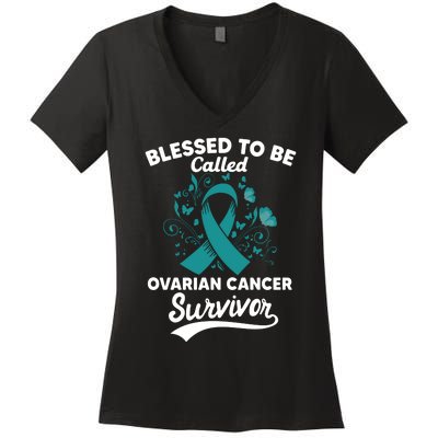 Blessed To Be Called Ovarian Cancer Survivor Awareness Long Sleeve Women's V-Neck T-Shirt