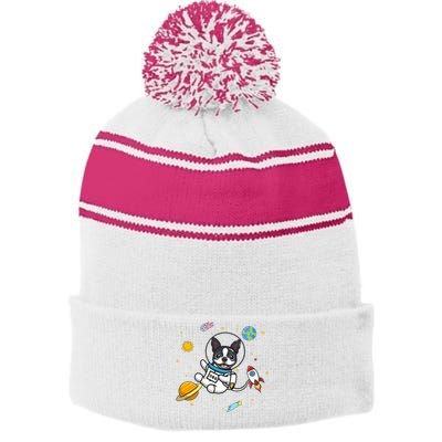 Boston Terrier Stripe Pom Pom Beanie