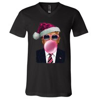 Bubblegum Trump Blowing Christmas Trump V-Neck T-Shirt