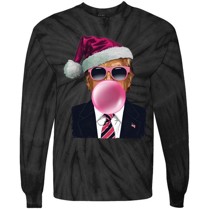 Bubblegum Trump Blowing Christmas Trump Tie-Dye Long Sleeve Shirt