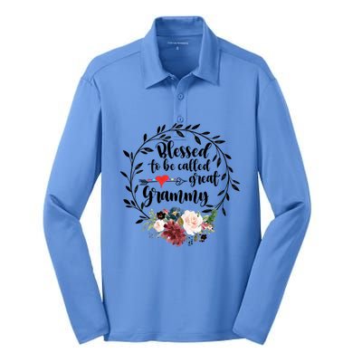 Blessed To Be Called Great Grammy Gift Heart Floral Happiness Gift Silk Touch Performance Long Sleeve Polo