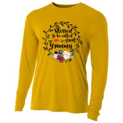 Blessed To Be Called Great Grammy Gift Heart Floral Happiness Gift Cooling Performance Long Sleeve Crew