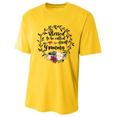 Blessed To Be Called Great Grammy Gift Heart Floral Happiness Gift Performance Sprint T-Shirt