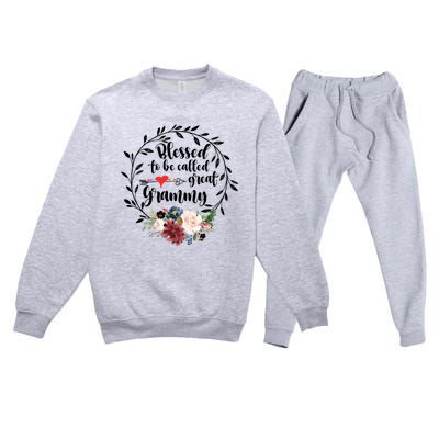 Blessed To Be Called Great Grammy Gift Heart Floral Happiness Gift Premium Crewneck Sweatsuit Set