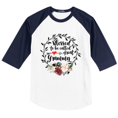 Blessed To Be Called Great Grammy Gift Heart Floral Happiness Gift Baseball Sleeve Shirt