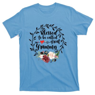 Blessed To Be Called Great Grammy Gift Heart Floral Happiness Gift T-Shirt