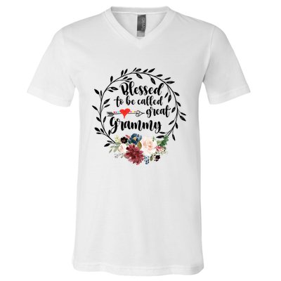 Blessed To Be Called Great Grammy Gift Heart Floral Happiness Gift V-Neck T-Shirt