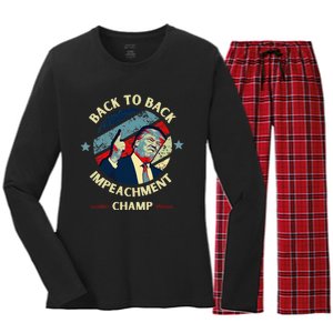 Back To Back Impeachment Champ Trump Impeachment Women's Long Sleeve Flannel Pajama Set 