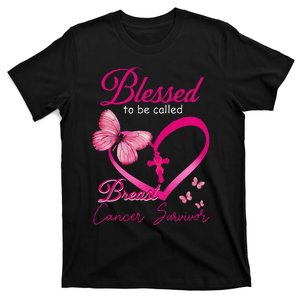 Blessed To Be Called Breast Cancer Survivor Pink Butterfly T-Shirt