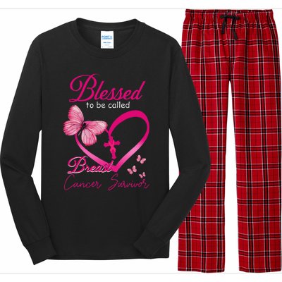 Blessed To Be Called Breast Cancer Survivor Pink Butterfly Long Sleeve Pajama Set