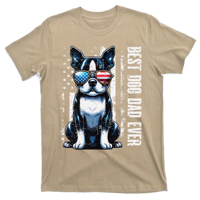 Boston Terrier Best Dog Dad Ever American Flag Vintage(2) T-Shirt