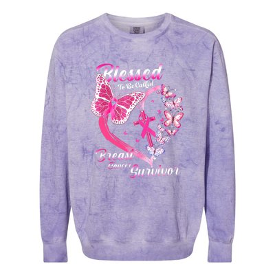 Blessed To Be Called Pink Butterfly Breast Cancer Survivor Colorblast Crewneck Sweatshirt