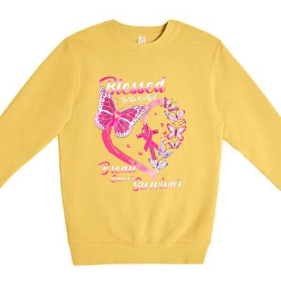 Blessed To Be Called Pink Butterfly Breast Cancer Survivor Premium Crewneck Sweatshirt