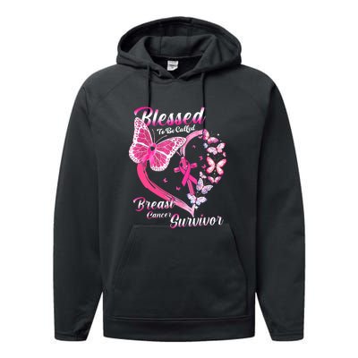 Blessed To Be Called Pink Butterfly Breast Cancer Survivor Performance Fleece Hoodie