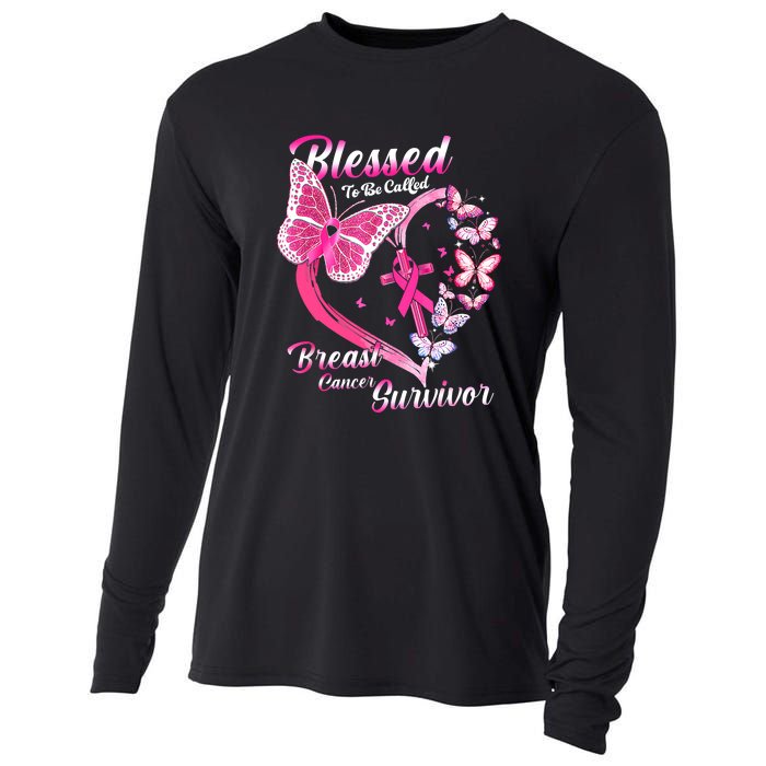 Blessed To Be Called Pink Butterfly Breast Cancer Survivor Cooling Performance Long Sleeve Crew