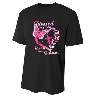 Blessed To Be Called Pink Butterfly Breast Cancer Survivor Performance Sprint T-Shirt