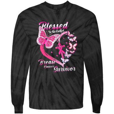 Blessed To Be Called Pink Butterfly Breast Cancer Survivor Tie-Dye Long Sleeve Shirt