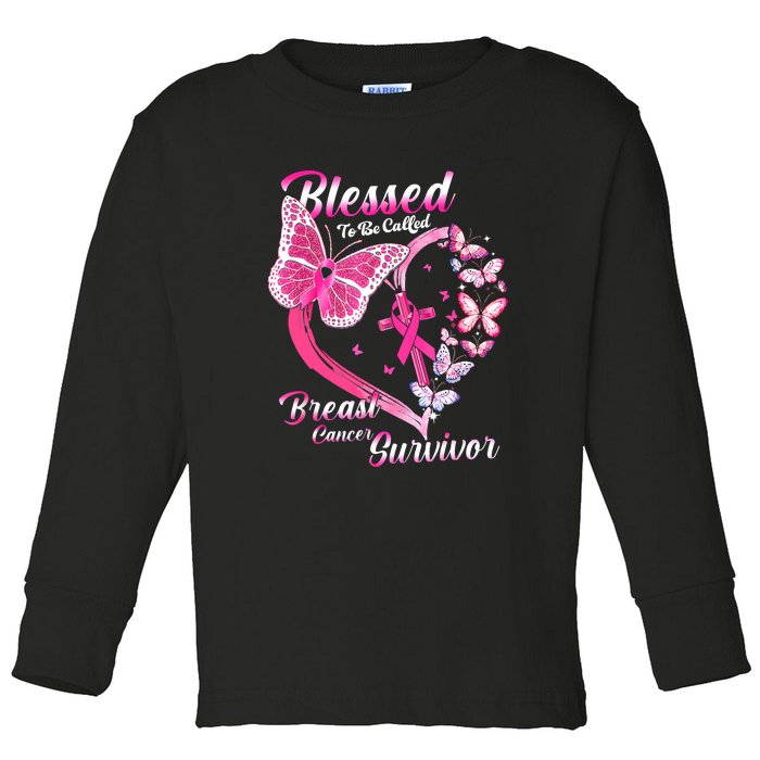 Blessed To Be Called Pink Butterfly Breast Cancer Survivor Toddler Long Sleeve Shirt