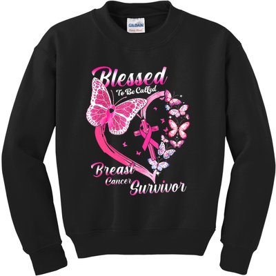 Blessed To Be Called Pink Butterfly Breast Cancer Survivor Kids Sweatshirt