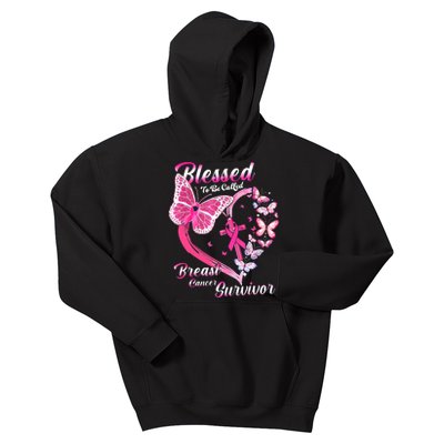 Blessed To Be Called Pink Butterfly Breast Cancer Survivor Kids Hoodie