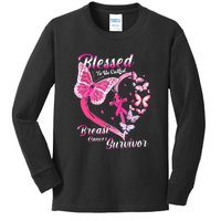 Blessed To Be Called Pink Butterfly Breast Cancer Survivor Kids Long Sleeve Shirt