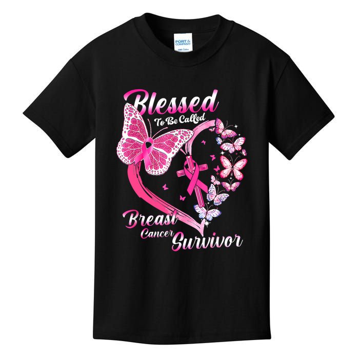 Blessed To Be Called Pink Butterfly Breast Cancer Survivor Kids T-Shirt