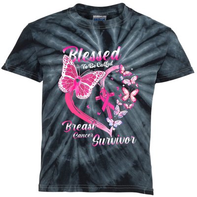 Blessed To Be Called Pink Butterfly Breast Cancer Survivor Kids Tie-Dye T-Shirt