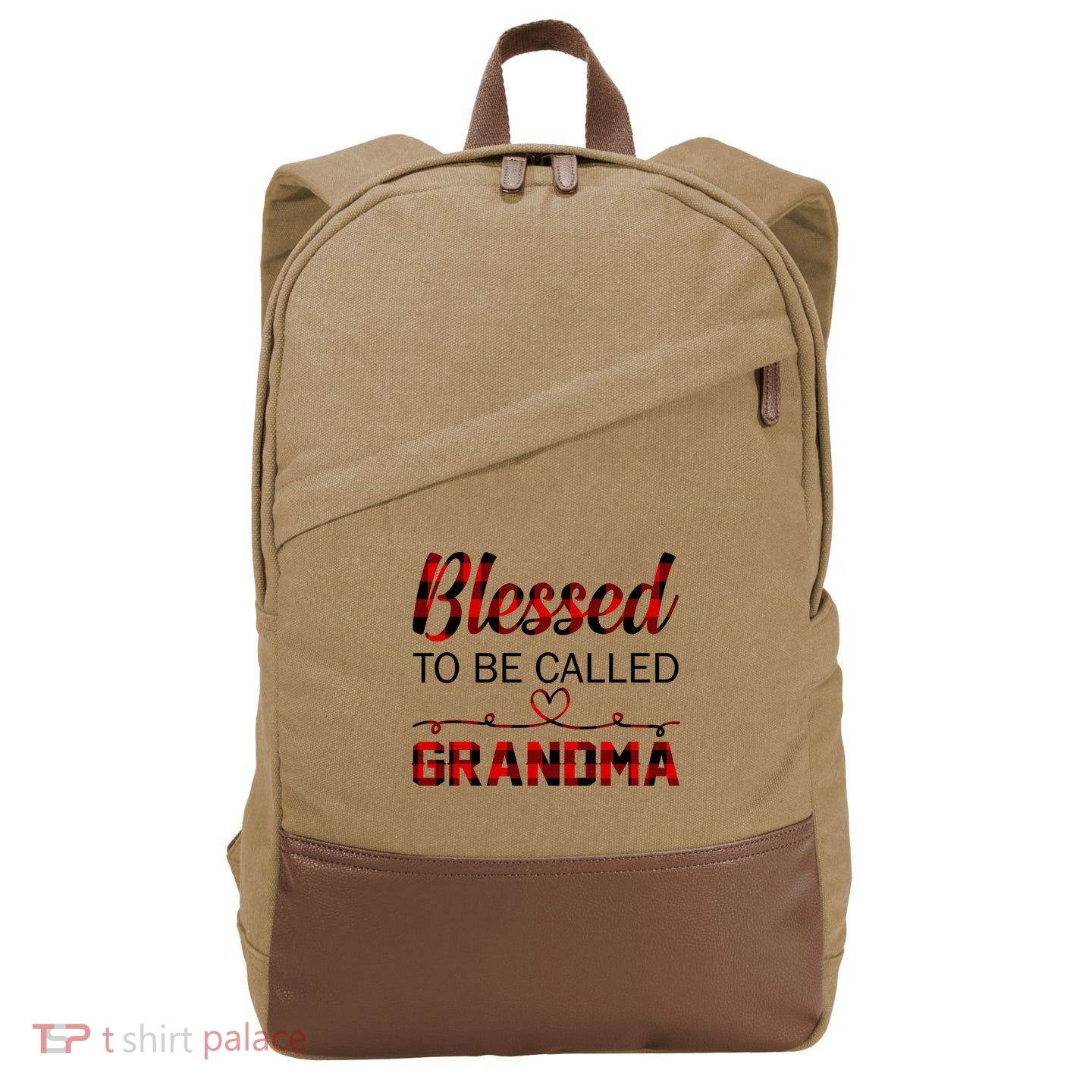 Blessed To Be Called Grandma Red Plaid Mother's Day Cotton Canvas Backpack