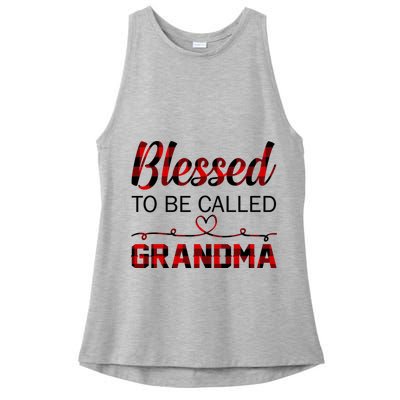 Blessed To Be Called Grandma Red Plaid Mother's Day Ladies PosiCharge Tri-Blend Wicking Tank