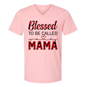 Blessed To Be Called Mama Red Plaid Mother's Day V-Neck T-Shirt