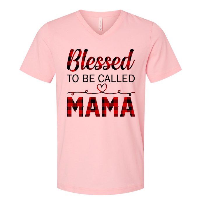 Blessed To Be Called Mama Red Plaid Mother's Day V-Neck T-Shirt